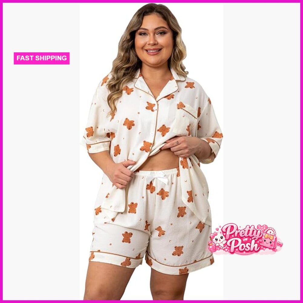 100% Polyester Pajama Set With Button Down Top An… - image 1